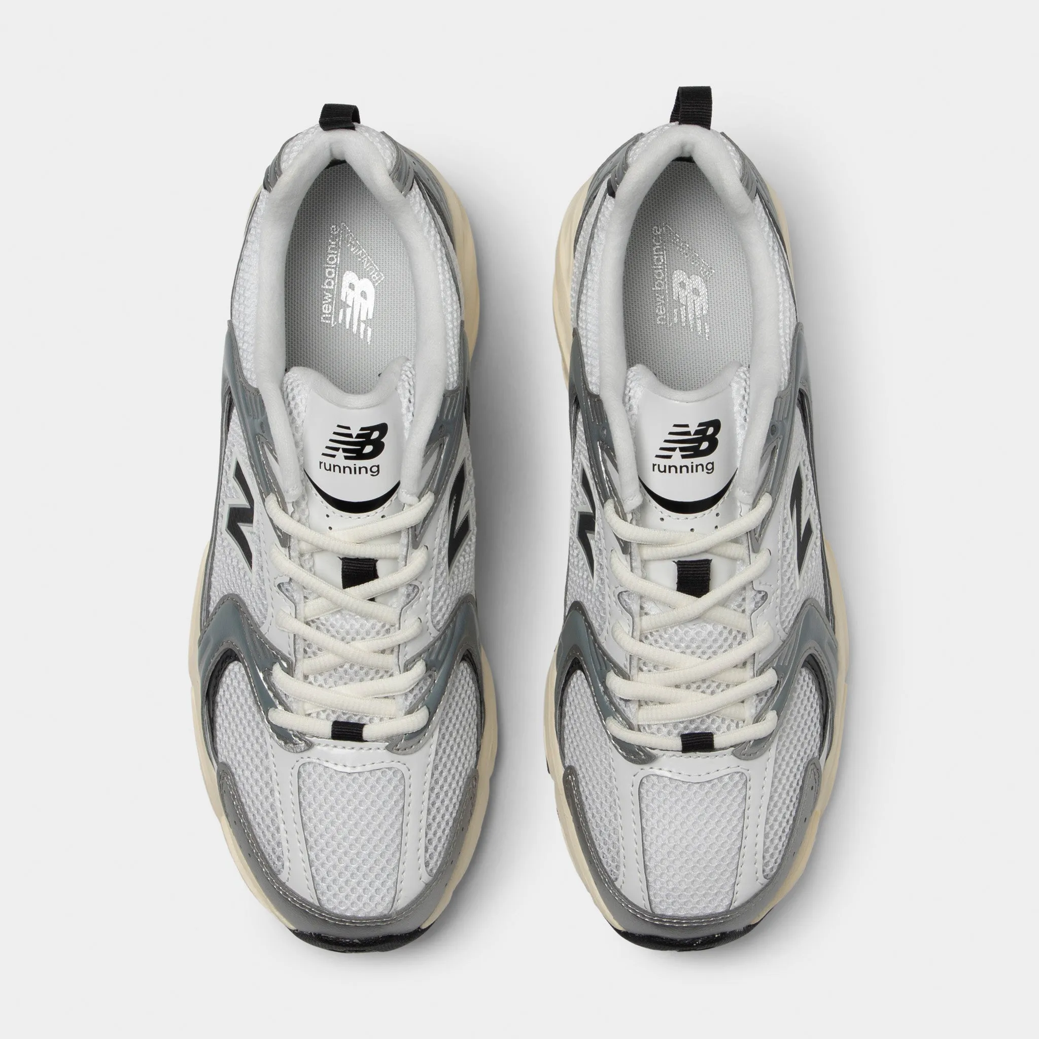 New Balance 530 Silver Metallic / Black Cement Padded Ankle Support TPU Heel Stabilizer