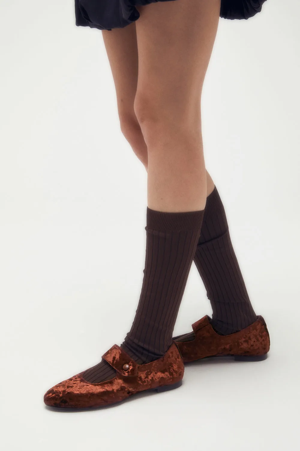 Greta Mary Janes in Chocolate Velvet Regular Fit