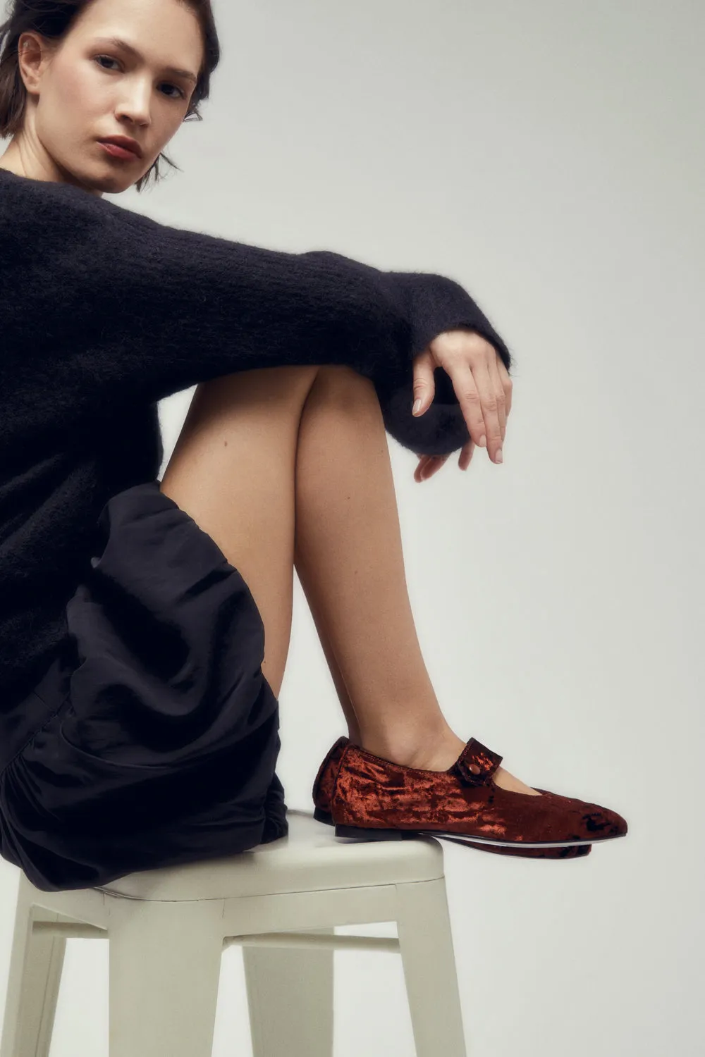 Greta Mary Janes in Chocolate Velvet hypoallergenic