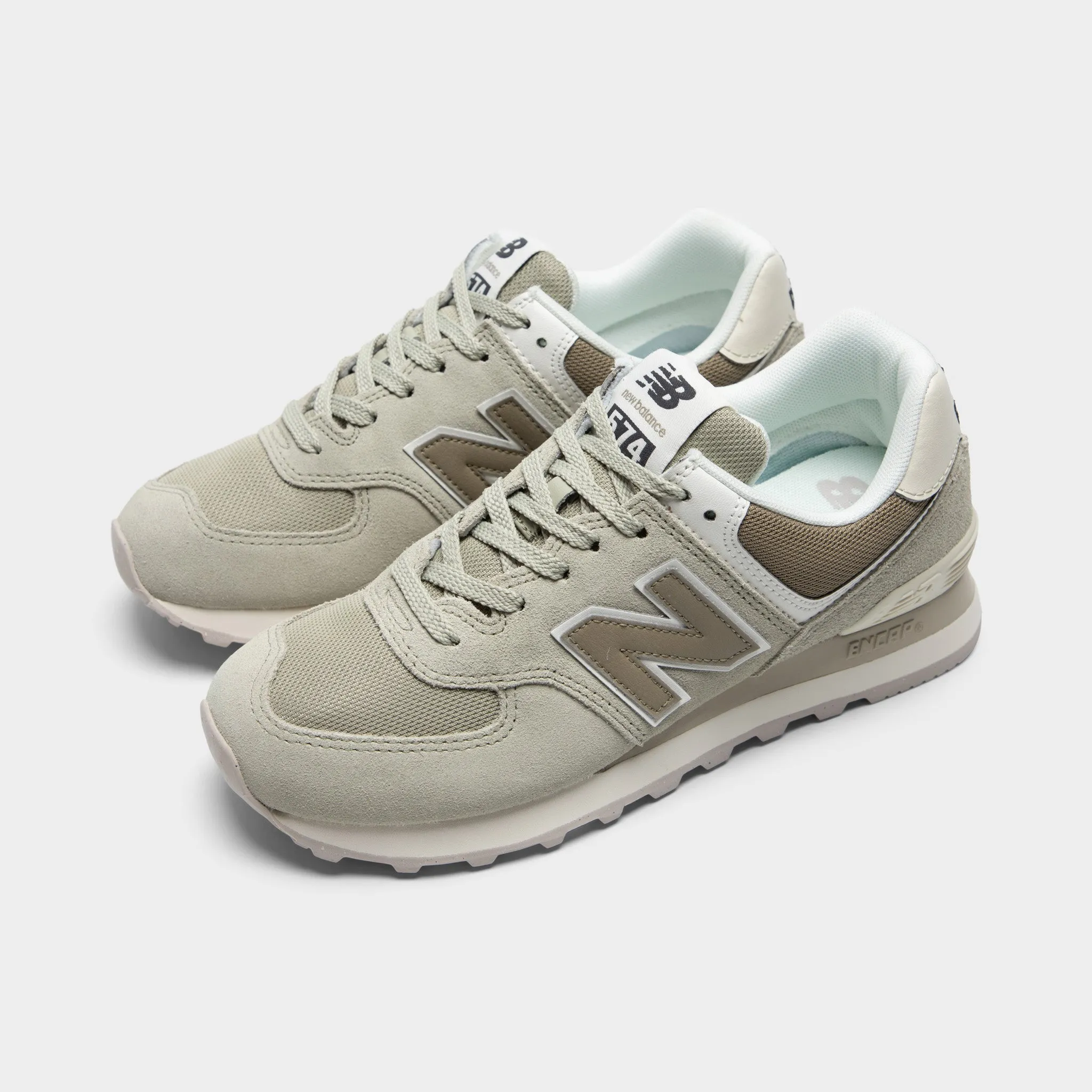 New Balance Women's 574 Olivine / Dark Stoneware - Turtledove leather - type anti - odor - level
