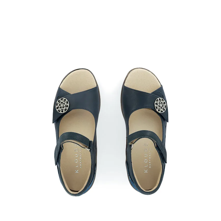VENICE - NAVY LEATHER Simple Wear Canvas Material