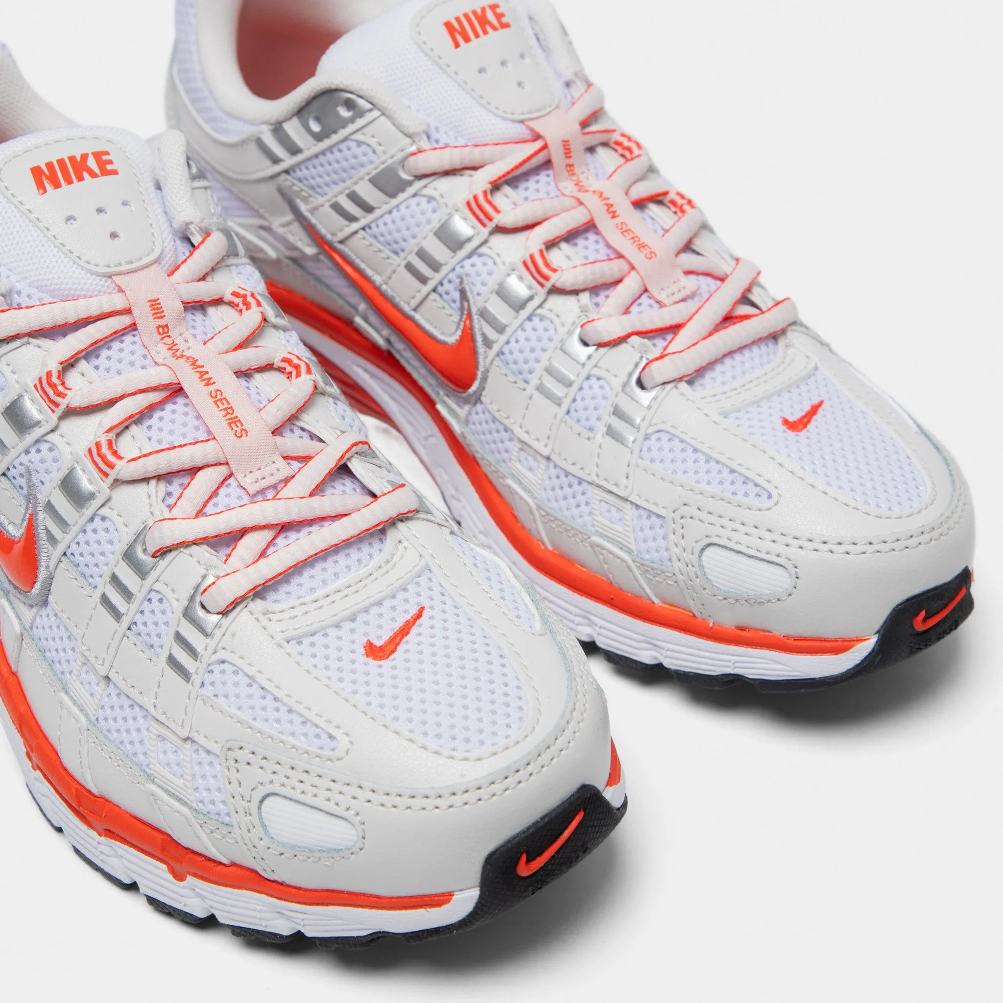 Nike Women's P-6000 White / Picante Red - Platinum Tint Slip   On Design
