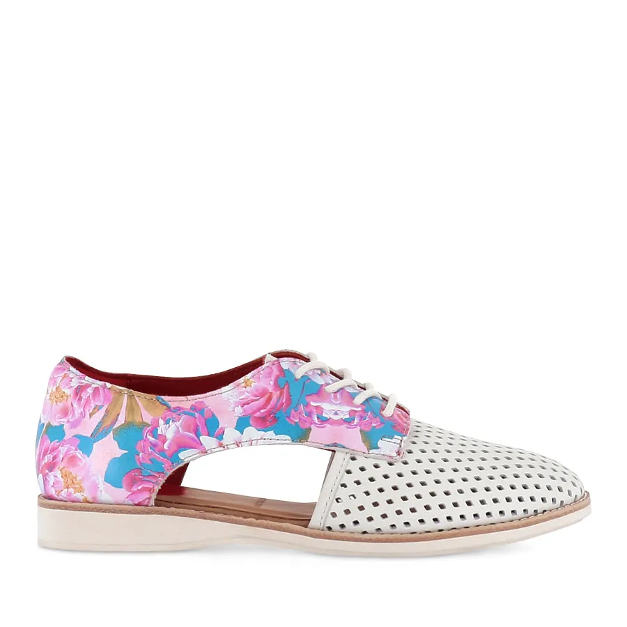 British Edge Open Step SIDECUT PUNCH SEASONAL - WHITE/PASTEL FLORAL LEATHER