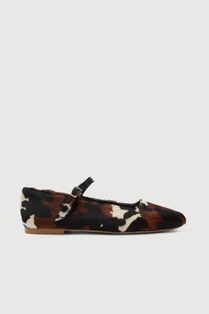 Julieta Mary Janes in Dark Cow Print Calf Hair Sturdy
