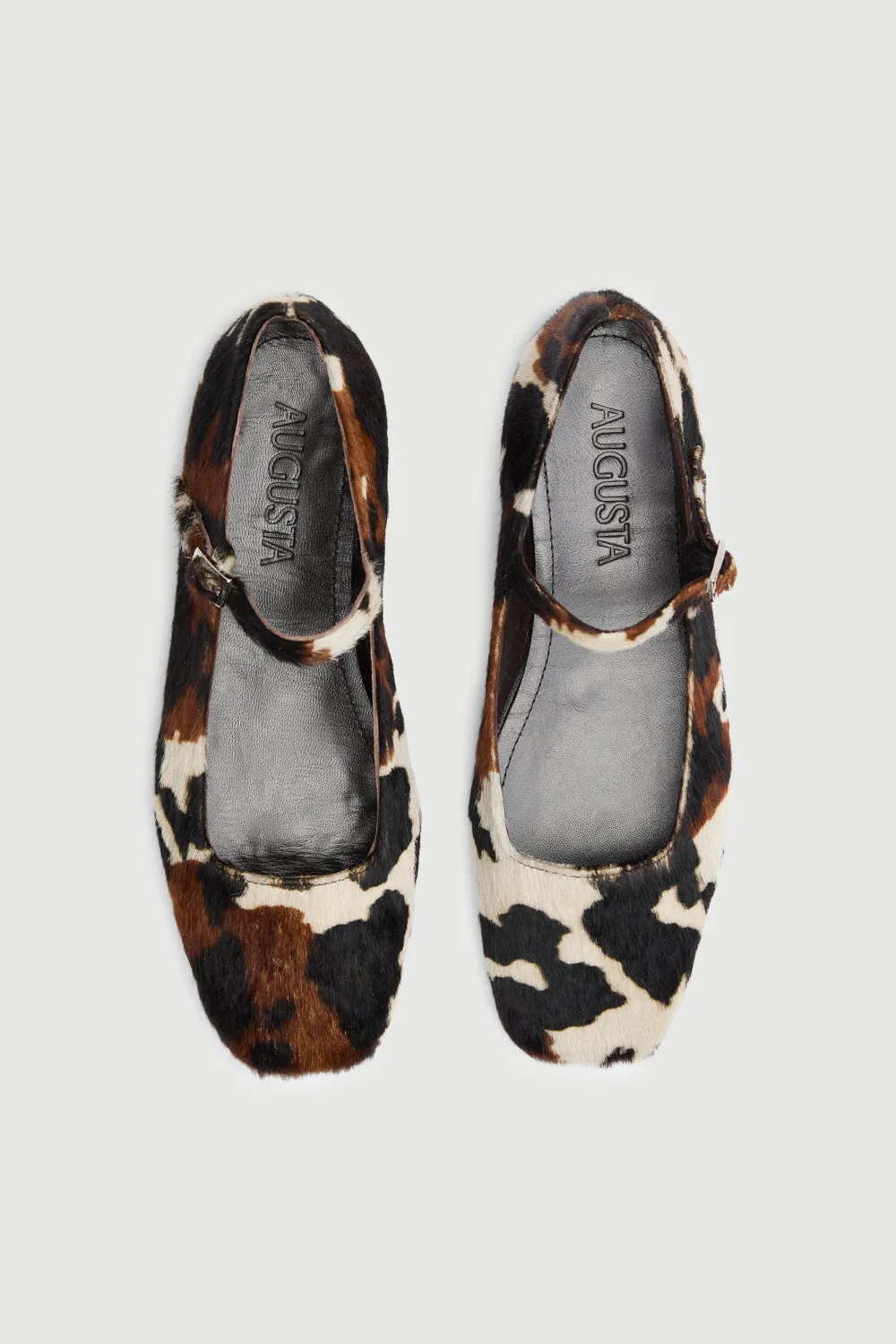 Julieta Mary Janes in Dark Cow Print Calf Hair Comfortable Waist