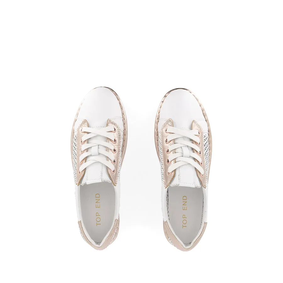 EXRA - WHITE PALE ROSE GOLD LEATHER Perforated Upper Design Sporty Design