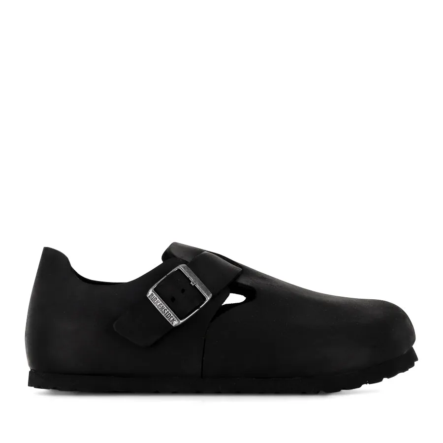 LONDON NARROW - BLACK OILED LEATHER Elasticated Petite Step